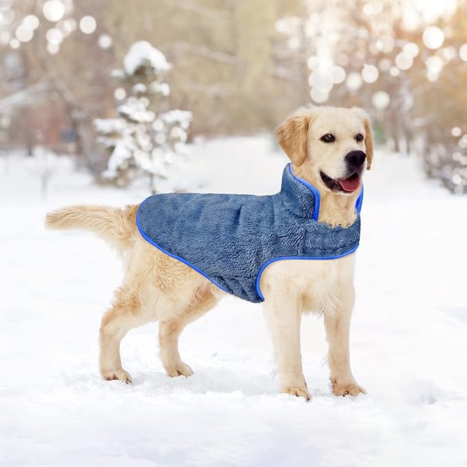 Malier Dog Winter Coat, Reversible Fleece Dog Cold Weather Coats, Windproof Warm Snow Puppy Jacket Vest Pet Clothes for Small Medium Large Dogs (Blue, Large)