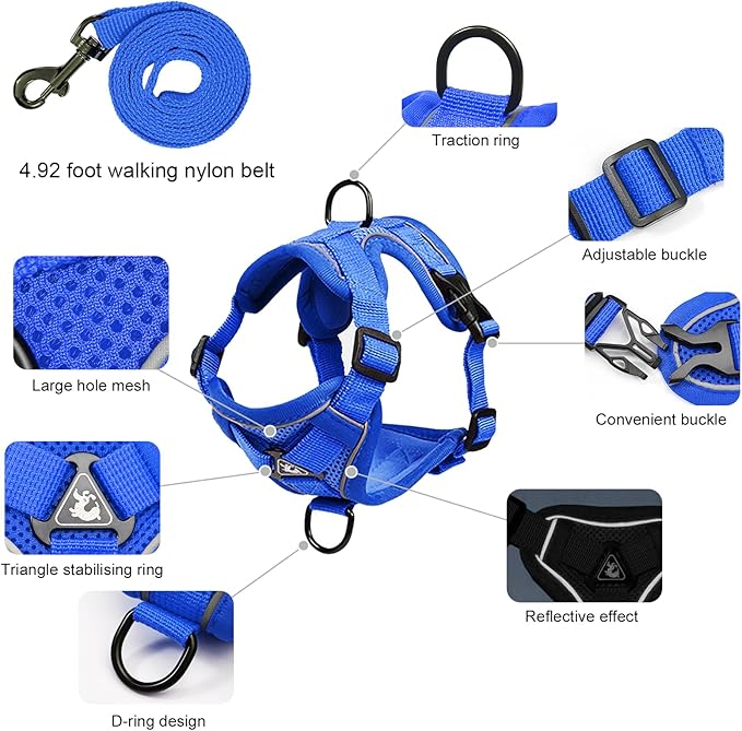 Large Cat Harness and Leash Set for Walking - Escape Proof Adjustable Vest, Reflective Breathable Mesh with 4 Buckles for Big Cats