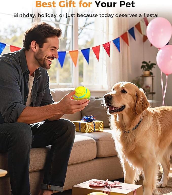 Petbobi Interactive Dog Toys – USB Rechargeable Automatic Rolling Ball with LED Light, Smart Bouncing Ball for Small Medium Pets to Exercise, Durable TPU Shell, Dog Toys to Keep Them Busy, Yellow