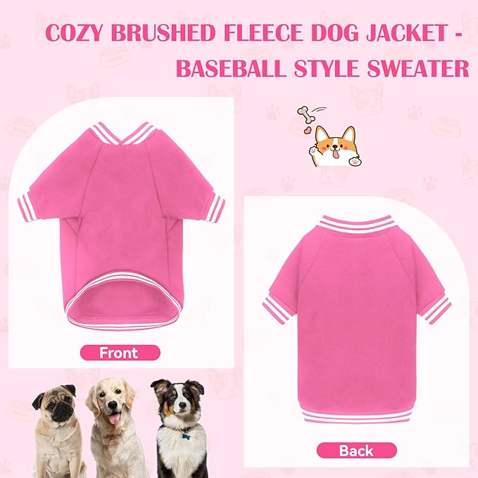 Dog Sweaters for Medium Dogs, Brushed Fleece Dog Sweater Baseball Jacket Soft Warm Pet Sweater Clothes Medium Sized Boy Girl Pet(Pink-M)