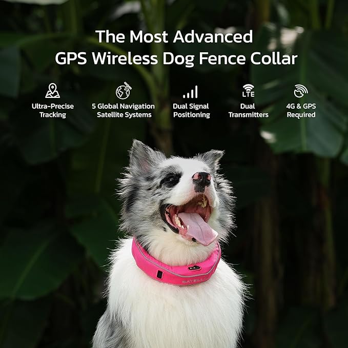 SATELLAI Dog Wireless Fences, Red The Most Advanced GPS Dog Collar with AI Analysis, Precise Positioning, 5-Day Battery, and IP68 Waterproof, Flexible Virtual Fencing for Medium & Large Dogs