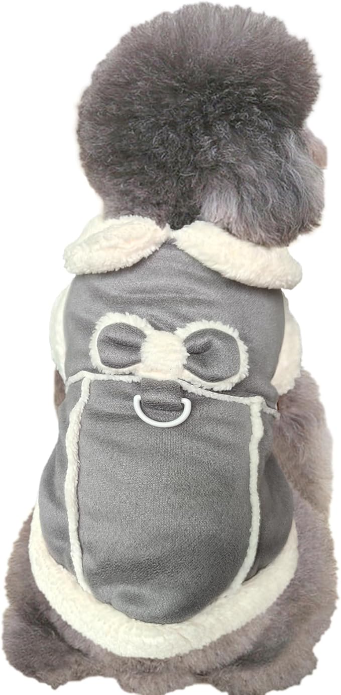 Jecikelon Bowtie Dog Cold Weather Coat Fleece Lining Warm Pet Puppy Turtleneck Dogs Winter Clothes for Small Dogs with D-Ring (Gray, Large)