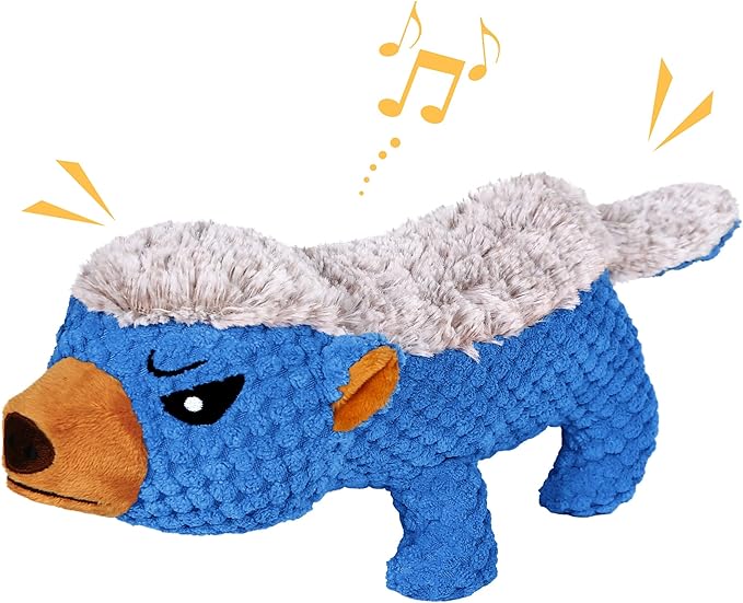 IOKHEIRA Dog Plush Toys for Aggressive Chewers, Indestructible Dog Squeaky Toys with Crinkle Paper, Durable Teething Chew Toys for Medium and Large Breed (Blue)