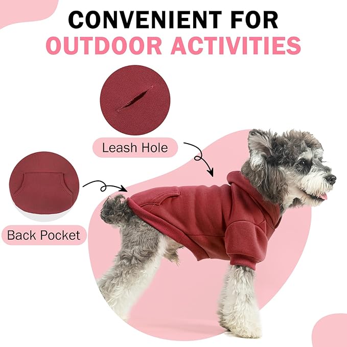 SCENEREAL Dog Hoodie Sweaters for Small Medium Large Size Dogs, Fleece Dog Sweatshirt with Hat and Pocket,Soft Cold Winter All Weather Dog Clothes for S to XL Sized Dogs, Burgundy S