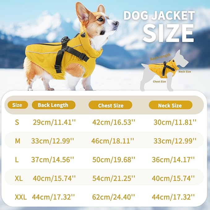 Dog Winter Coat Reflective Water-Resistant Jacket, Fleece Lined Windproof Puppy Coat with Back Zipper & D-Ring, Cold Weather Dog Coats for Small Medium Large Dogs (L, Orange)