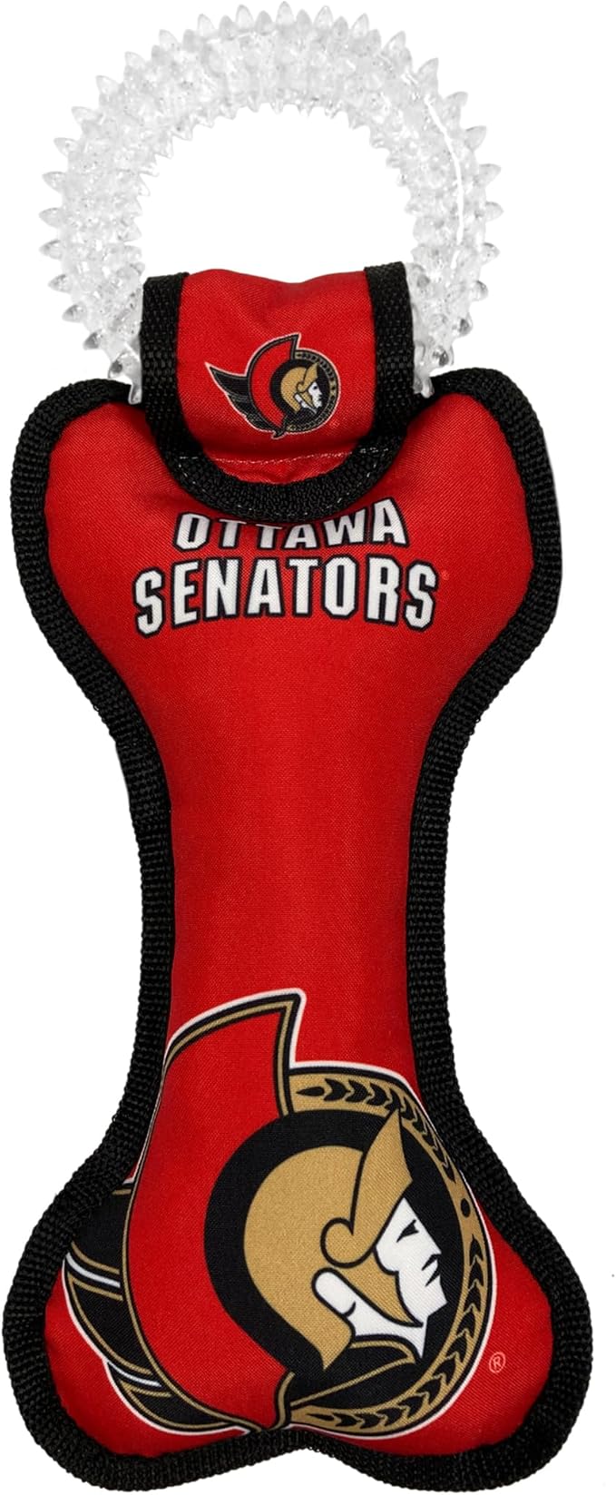 Pets First NHL Ottawa Senators Dog Bone Squeak Toy with Cleaning Teething Ring