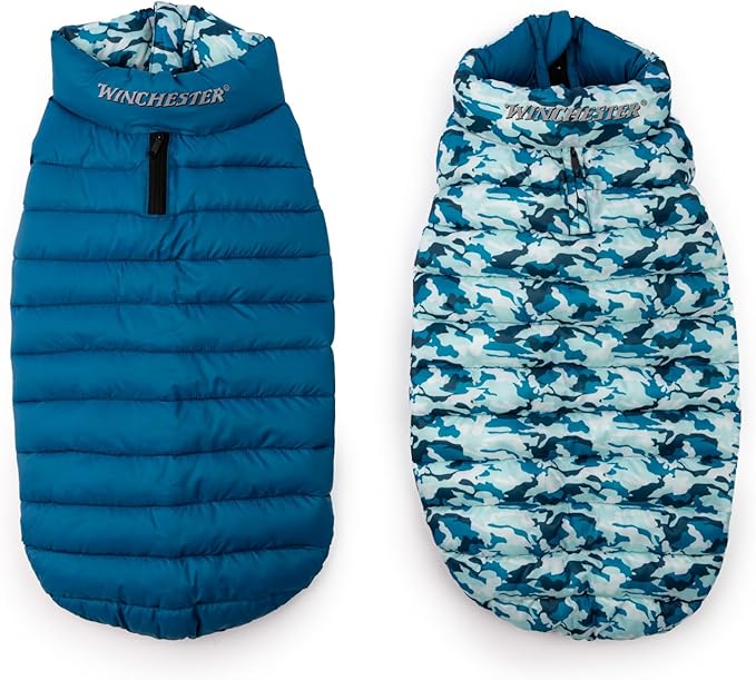 Winchester Pet Premium Reversible Dog Puffer Vest, Blue, Large