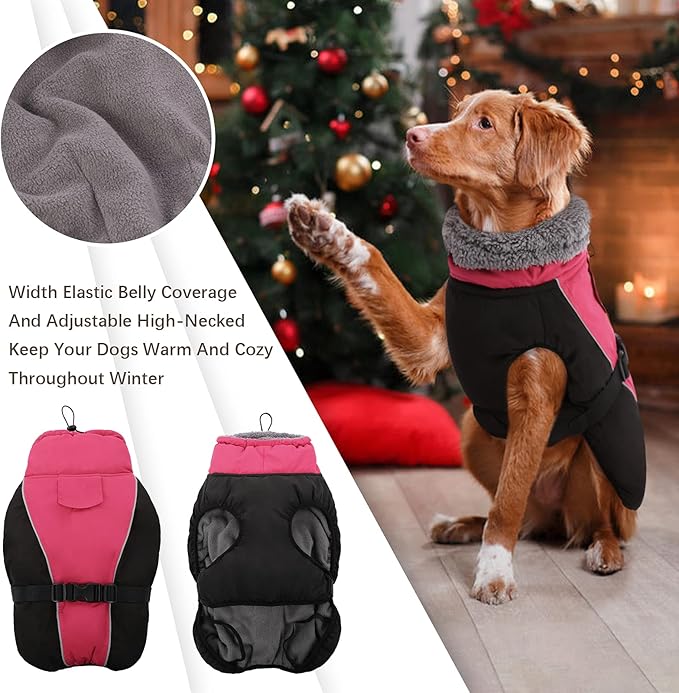 IDOMIK Dog Winter Coat, Reflective Waterproof Dog Jacket for Cold Weather, Warm Pet Coats for Small Medium Large Dogs, High Collar Doggy Fleece Snow Jacket, Winter Vest with Adjustable Buckle,S