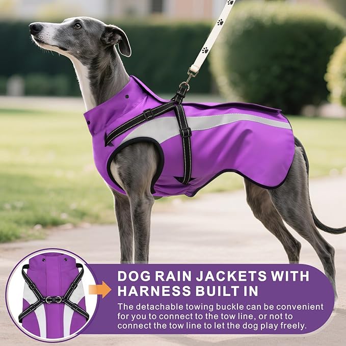 Mosucoirl Dog Raincoat Waterproof Raincoats for Dog Reflective Dogs Rain Jackets with Hood Hoodie Pet Rain Poncho Coat for Small Medium Large Dogs Puppies S-XXL (Purple, L)