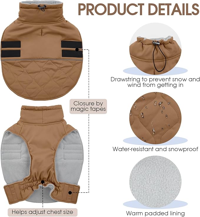 FUAMEY Winter Warm Coat, Fleece Turtleneck Jacket, Thick Waterproof Windproof Cold Weather Coats, Snowsuit Vest for Small Medium Large Dogs Pet Clothes
