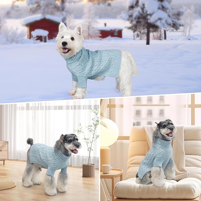 KYEESE Dog Sweater for Medium Dogs, Long Sleeve Pet Coats Soft Pets Sweater Medium Size Dog Turtleneck pet Sweater Warm Dogs Clothes for Cold Weather, Blue, XX-Large