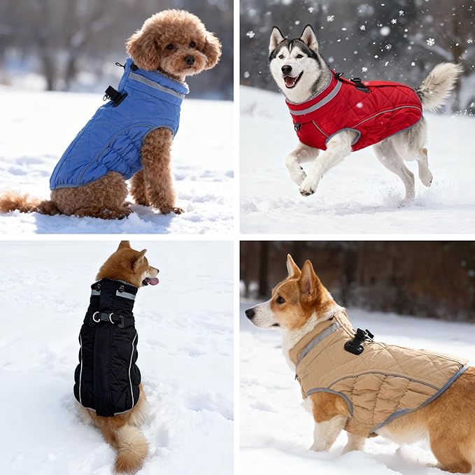Dog Coat, Warm Dog Winter Coat for Small Dogs, Waterproof Jacket with Harness Built in, Reflective Turtleneck Cold Weather Coats with Zipper,Pet Fleece Vest Snow Jacket, Orange XS