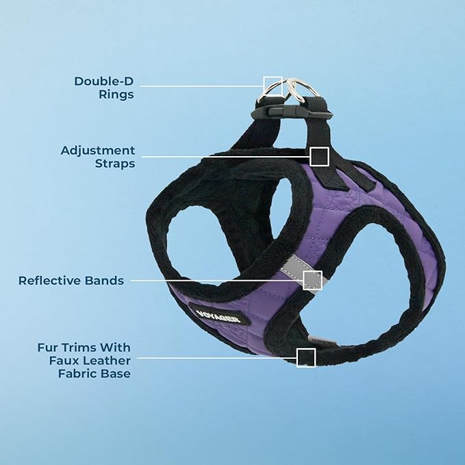 Best Pet Supplies - All Weather Mesh / Plush, Reflective, No Pull Harness for Small, Medium Dogs, Cats - Secure with Hook & Loop Fastener, Buckle, Double D-Rings - Purple Faux Leather, L