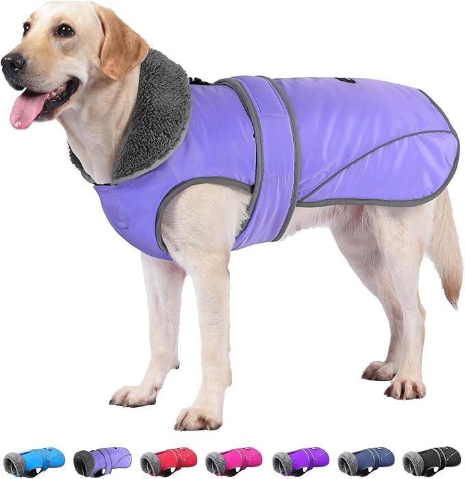 Dogcheer Dog Coat, Waterproof Dog Jacket Reflective Pet Winter Coat with Adjustable Hook & Loop, Christmas Puppy Fleece Jacket Warm Turtleneck Snowsuit for Small Medium Large Dogs - Taro Purple, S