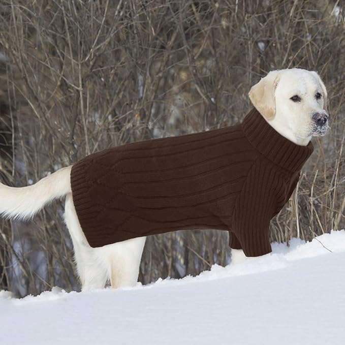 XXXL Dog Sweater for Giant Breed, Warm Winter Fall Dog Sweaters for Dog Girls Boys, Turtleneck Dog Knitwear, Doggie Christmas Sweater, Pet Sweatshirt Clothes Outfit Knit Boxer (Brown XXXL)