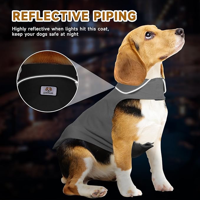Fleece Dog Coat Pet Jacket Reflective for Cold Weather for Extra Large to Small Pets(Grey,M)