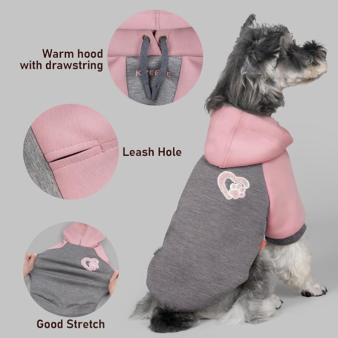 KYEESE Dog Hoodie Stretchy Dog Clothes for Small Dogs Comfort Cat Sweater Soft Pet Sweatshirt with Drawstring Cat Coat with Leash Hole Dogs Winter Coat for Cold Weather Warm Pet Clothes
