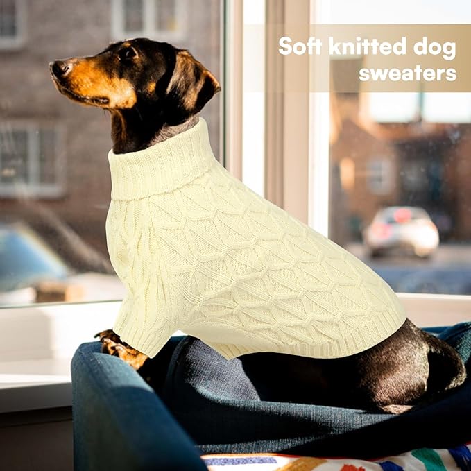 Queenmore Small Dog Sweater,Warm Pullover Dog Sweaters for Small Dogs Boys Girls,Soft Winter Doggie Sweaters,Thick Warm Dogs Clothes for Chihuahua,Dachshund,Yorkie(Beige,S)