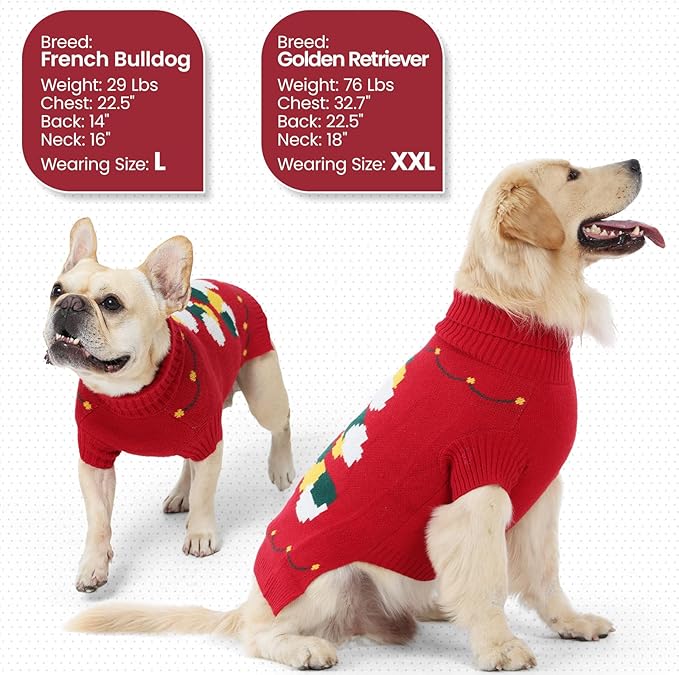 BRKURLEG Christmas Dog Sweaters for Cold Weather, Warm Turtleneck Sweaters for Small Dogs, Xmas New Year Pet Pullover Knitted Sweatshirt Outfit for Cats, Chihuahua,Yorkie (Red, XS)