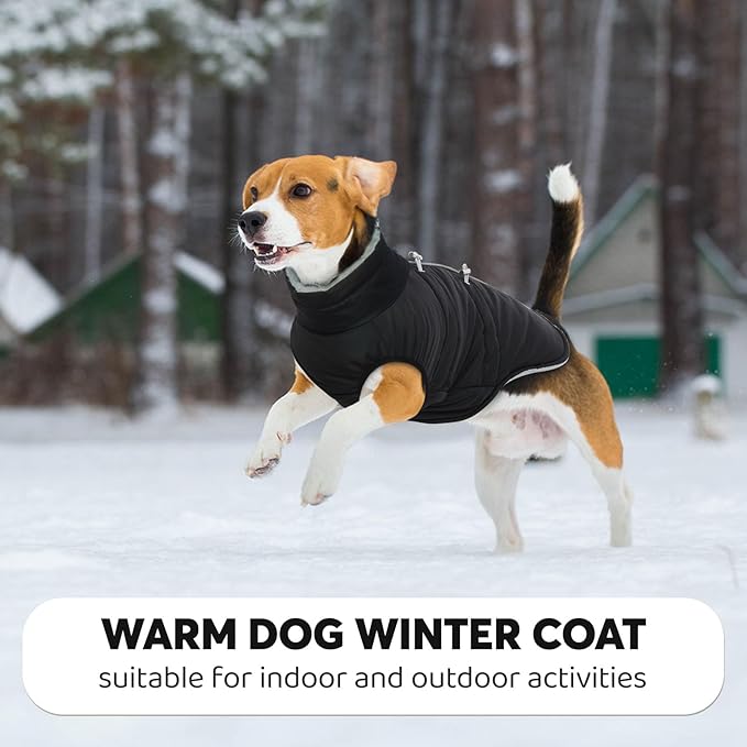 IDOMIK Warm Dog Coat with Harness, Waterproof Reflective Dog Jackets for Small Medium Large Dogs, Fleece High Collar Winter Jacket with Zipper, Pet Winter Snowsuit Clothes for Cold Weather,Black L