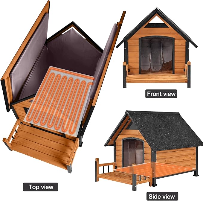 Dog House Outdoor, Chew-Proof Metal Frame Dog Kennel Shelter for Large Breeds,Weatherproof (Brown-H, Large)