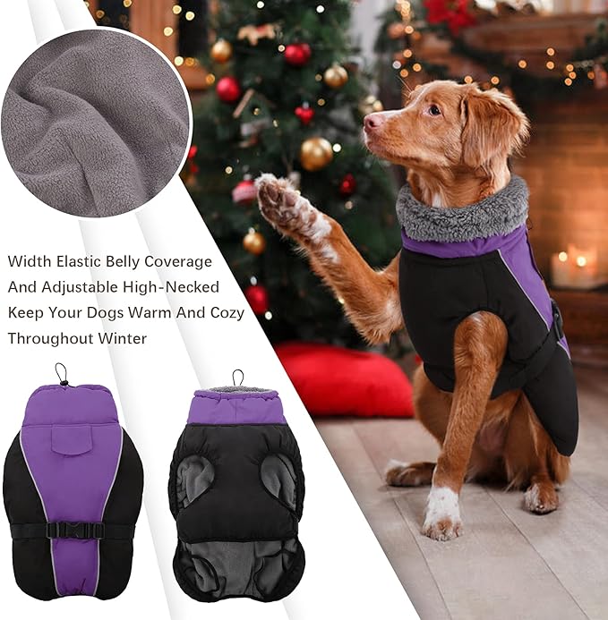 IDOMIK Dog Winter Coat, Reflective Waterproof Dog Jacket for Cold Weather, Warm Pet Coats for Small Medium Large Dogs, High Collar Doggy Fleece Snow Jacket, Winter Vest with Adjustable Buckle,M