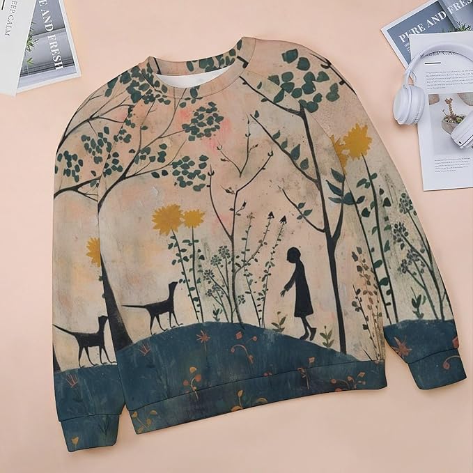 Long Sleeve Shirts for Women Cat Oil Painting Shirt 3D Graphic Sweatshirts Fall Pullover Crewneck Vintage Boho Tops