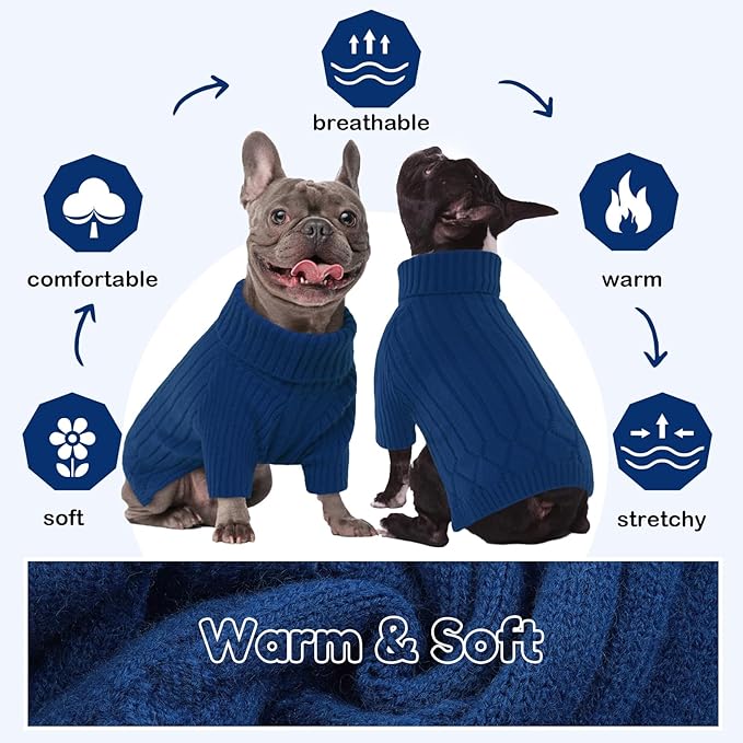 Dog Sweater, Dog Sweaters for Large Dogs Girl Boy, Large Dog Sweatshirt, Turtleneck Thick Warm Dog Sweater, Doggie Christmas Sweater, Pet Sweatshirt Clothes Outfit Fall Knit Pitbulls (Blue L)