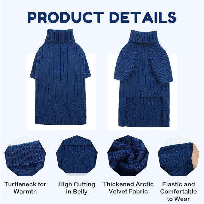 Dog Sweater, Dog Sweaters for Large Dogs Girl Boy, Large Dog Sweatshirt, Turtleneck Thick Warm Dog Sweater, Doggie Christmas Sweater, Pet Sweatshirt Clothes Outfit Fall Knit Pitbulls (Blue L)