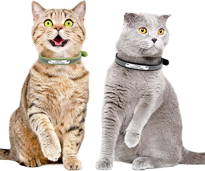 Personalized Reflective Cat Collars with Name Tag and Plated,Engraved Custom Cat Collar with Name and Phone,Kitten Collar with Safety Buckle Adjustable for Cats and Kitten(Purple)