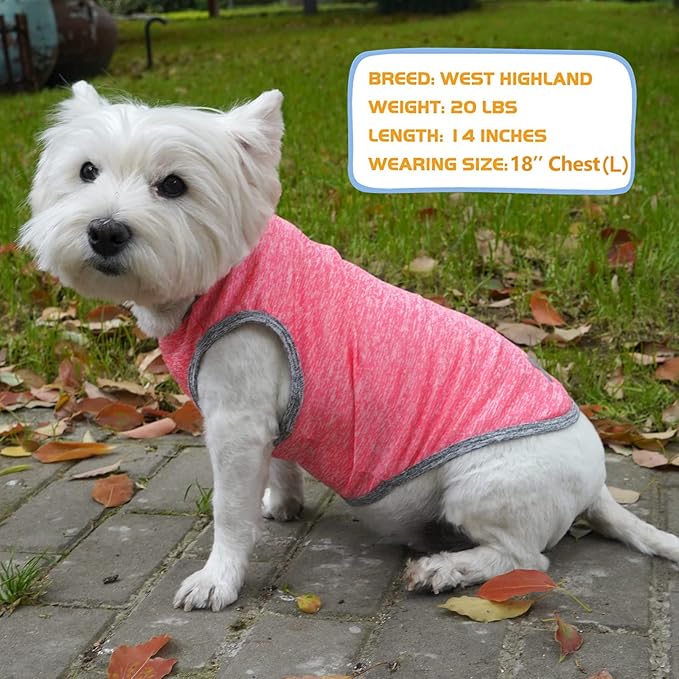 KYEESE 2 Pack Dog Shirts Quick Dry Soft Stretchy Dog T-Shirts with Reflective Label Tank Top Sleeveless Vest Sun Protection Pet Clothes for Small Pet, Coral Red+Grey, L