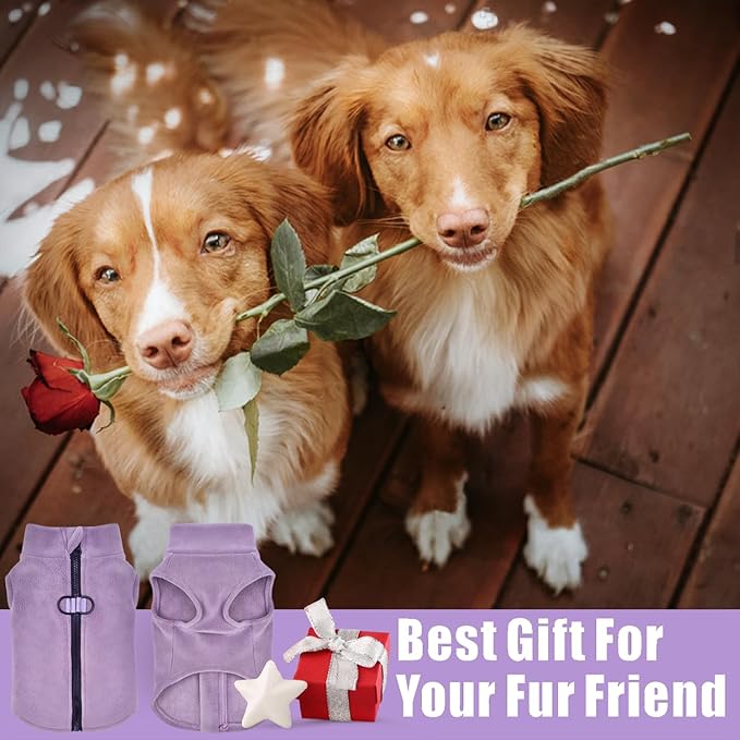 Idepet Dog Fleece Vest Sweater Zip Up Warm Pullover Dogs Jacket with D-Ring Leash Winter Cold Weater Coat Pet Sweatershirt Clothes Hoodie for Small Medium Dogs Boy Girl (Purple, XS)