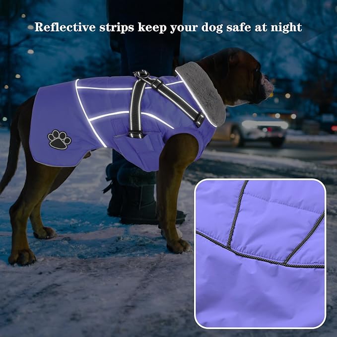 Doglay Dog Coat with Harness, Reflective Warm Dog Jacket Waterproof Puppy Winter Coat for Cold Weather, Adjustable Fleece Jacket for Small Medium Large Dogs