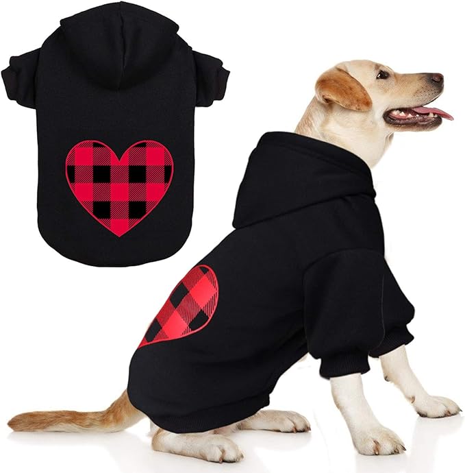 Dog Hoodie Sweater Sweater for Dogs Pet Clothes Black Buffalo Plaid Warm and Soft Breathable Cozy(L)