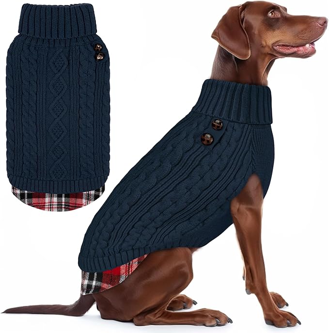 KYEESE Dog Sweater Warm Turtleneck Medium Dogs Sweater with Gingham Patchwork Comfy Pet Coat for Fall Winter Cold Weather Soft Pullover Dog Sweaters for Medium Dogs Boy