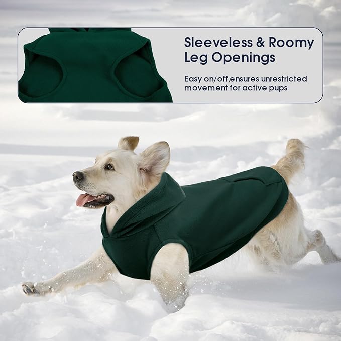 IECOii XXL Dog Hoodie for Large Dogs, Fleece Dog Sweatshirt for Large Breed Male Female Dogs,Pet Pouch Hoodie Winter Sweater Coat with Leash Hole, Warm & Lightweight Outfit for Pitbull, Green, 2XL