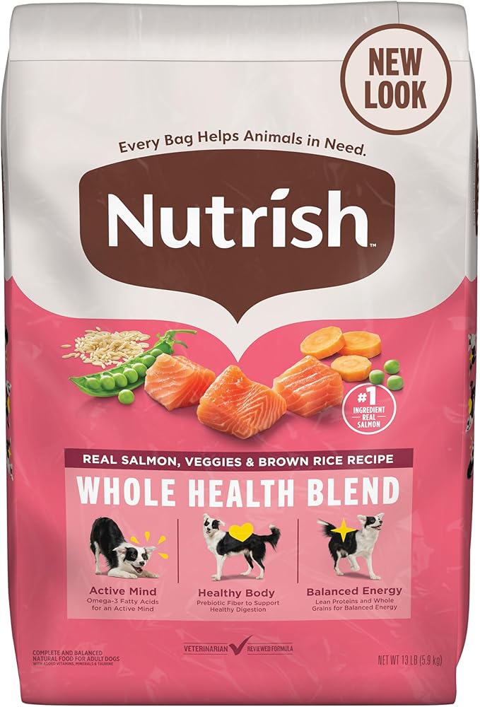 Nutrish Real Salmon, Veggies & Brown Rice Recipe Whole Health Blend Dry Dog Food, 13 lb. Bag, Packaging May Vary (Rachael Ray)