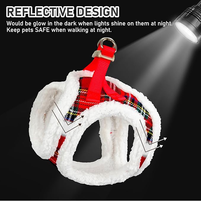 GAMUDA Small Dog Harness Collar and Leash Set, Step in No Chock No Pull Soft Mesh Adjustable Dog Vest Harnesses Plaid Reflective for Dogs Puppy Cats Kitten Rabbit (Warm Red, XXS)