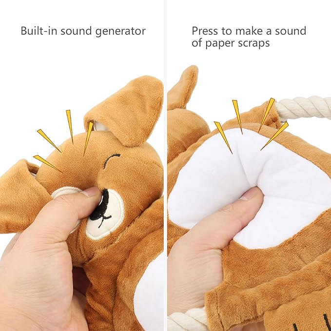 Squeaky Plush Dog Toy - Funny Stuffed Rabbit Chew Toy, Cute Pet Birthday Gift for Small, Medium and Large Dogs (Brown)