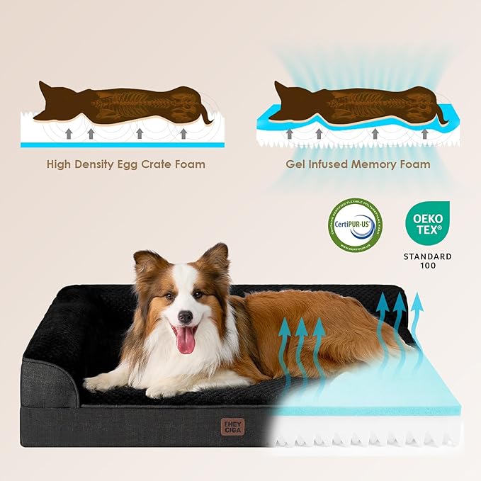 EHEYCIGA Memory Foam Dog Bed XLarge Sized Dogs, Extra Large Dog Bed Orthopedic with Washable Removable Cover, Waterproof XL Pet Bed Couch, 44x33x6 Inches, Black