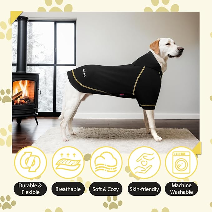 Basic Dog Hoodie Sweatshirts, Pet Clothes Hoodies Sweater with Hat and Leash Hole, Soft Cotton Outfit Coat for Large Medium Small Dogs, Black (X-Large)