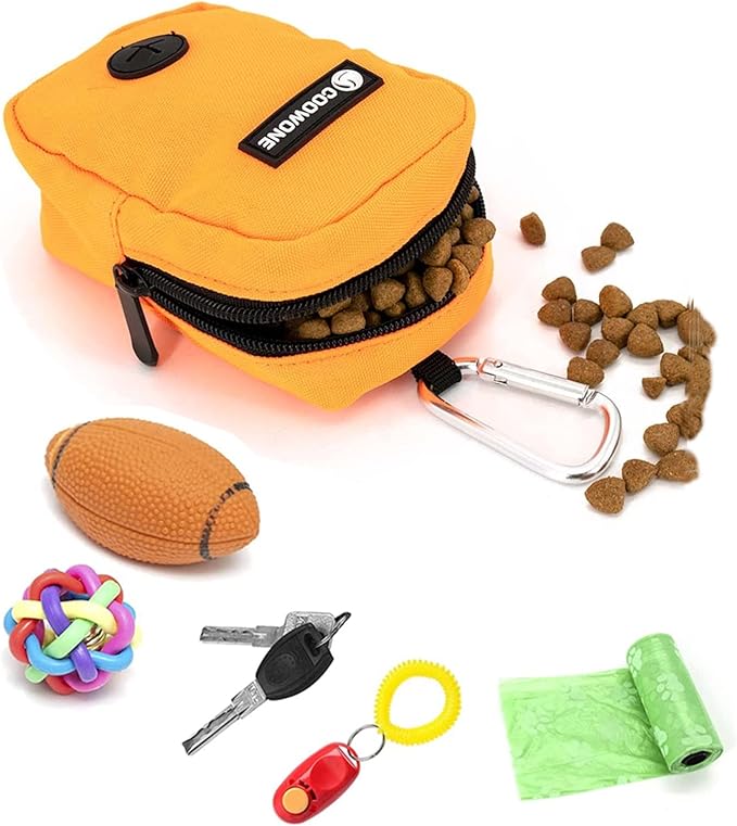 COOWONE Small Dog Treat Bag, Portable Dog Treat Bag for Leash with Clip, Puppy Training Bags Built in Poop Bag Dispenser, Pocket Sized Dog Treats Pouch, Doggie Snack Rewards Bag, Dog Treat Carrier