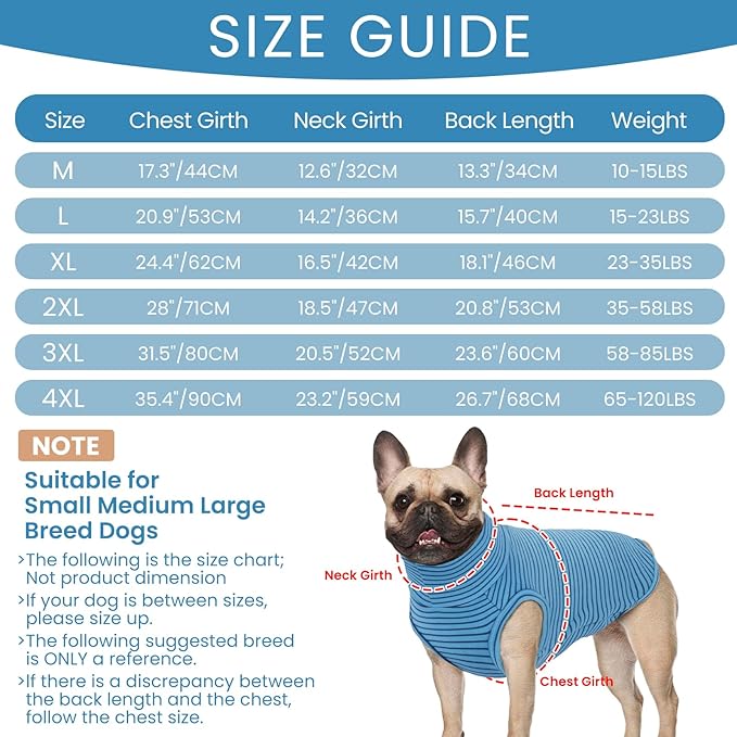 ROZKITCH Dog Shirt for Large Dogs Giant Breeds Sweater Pet Hoodie & Vest, Breathable Cozy Pullover for Stylish & Functional Design BlueStripe 3XL