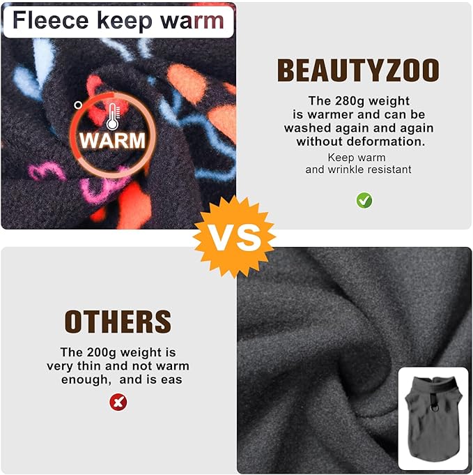 BEAUTYZOO Small Dog Sweater Fleece Vest Winter Jacket, D-Ring Leash Attachment for XS S Puppy Medium Sized Breeds Dogs, Cold Weather Dog Clothes Windproof Keep Warm, Bones Paw Pattern S