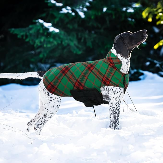 Kuoser Warm Dog Coat, Waterproof Dog Jacket for Extra Large Dogs, Adjustable Durable XXL Doggie Winter Coat Reversible Puppy Cold Weather Apparel from Small to Large Breed, Christmas Green XXL