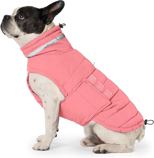 Dog Coat, Waterproof Winter Jacket, Warm Windproof Jacket, Reflective Adjustable Turtleneck Coats for Medium Dogs with Hook & Loop - Pink02 - M