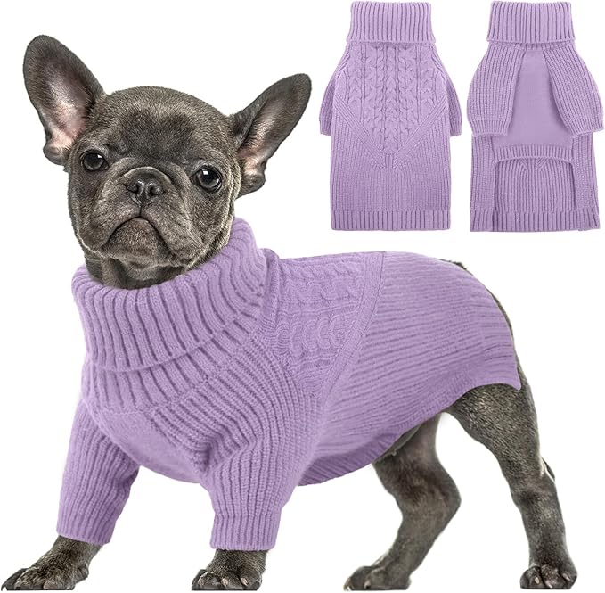 Queenmore Puppy & Dog Sweater - Warm Winter/Summer Turtleneck Knit Sweater for Small, Medium, Large Dogs; Christmas, Lilac; XS