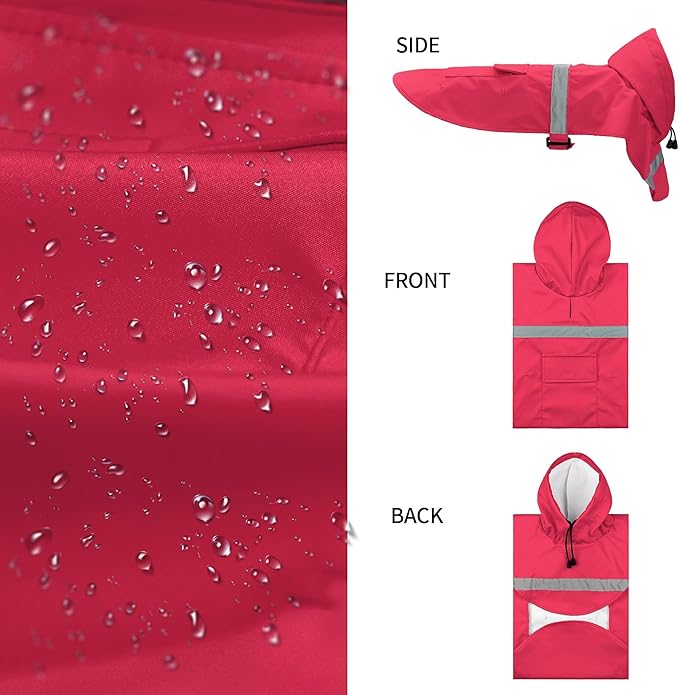 NACOCO Large Dog Raincoat Adjustable Pet Water Proof Clothes Lightweight Rain Jacket Poncho Hoodies with Strip Reflective (XXL, Red)