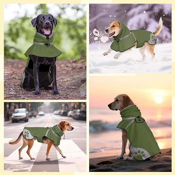 Dog Raincoat for Large Dogs, Adjustable Rain Jacket for Dogs, Waterproof Slicker Jacket for Adventures, Walking, Hunting（XL,Dark Green）