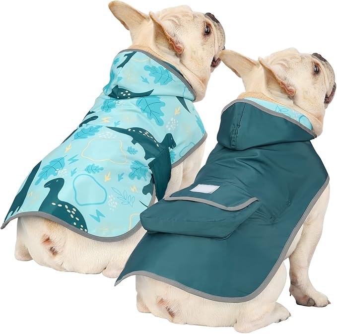 HDE Reversible Dog Raincoat Hooded Slicker Poncho Rain Coat Jacket for Small Medium Large Dogs Dinosaurs - M